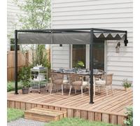 Outsunny 2 x 3(m) Lean To Pergola with Retractable Roof, Wall Mounted Garden Gazebo Outdoor Sun Shade Shelter for Patio, Deck, Dark Grey