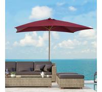 Outsunny 2 x 3m Wooden Garden Parasol Umbrella Outdoor Sun Shade Canopy, Table Market Umbrella with Vent, 38 mm Pole, Rope Pulley Mechanism, Black - Burgundy - 2m x 2.95m x 2.55m