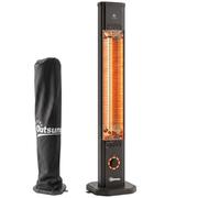 Outsunny 2000 W Electric Infrared Patio Heater with Cover IP65 8H Black | Free Standing/Wall Mounted, Outdoor Garden Heater, Knob/Remote Control, 8 Heating Levels, Tip-over Protection