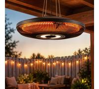 Outsunny Hanging Electric Patio Heater with LED Light 1000/2000 W Black | Ceiling Mounted Outdoor Infrared Heater, IP65 Waterproof, Touch/Remote Control, 24-Hour Timer