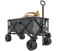 Outsunny 205L Festival Trolley on Wheels, Folding Camping Trolley Cart with Telescopic Handle, Beach Cart with Wide Big Wheels for Outdoor Garden Fishing, Dark Grey