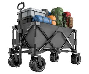 Outsunny 205L Festival Trolley on Wheels Folding Telescopic Handle Grey | Camping Trolley Cart, Beach Cart, Wide Big Wheels, Outdoor Garden Fishing