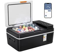 Outsunny 20L Compressor Car Fridge Freezer, Camping Refrigerator with App Control, 12/24V DC and 100-240V AC, Portable Electric Cool Box for Truck SUV Travel Camping, Black