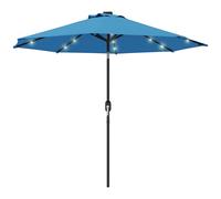 Outsunny 2.7m Patio Garden Umbrella Outdoor Parasol with Tilt Crank and 24 LEDs Lights Blue