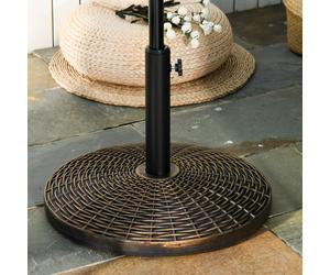 Outsunny 25 kg Round Cement Parasol Base, Umbrella Stand Holder with Rattan Style Pattern for 38, 48 mm Poles for Outdoor, Garden, Antique Bronze - Antique Bronze - Cement, metal and HDPE - Φ53cm x 40