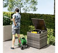 OUTSUNNY 253L Garden Storage Box, Rattan Deck Box with Liner, Mixed Grey | Size: 70 cm x 70 cm Outsunny Grey 70 cm x 70 cm