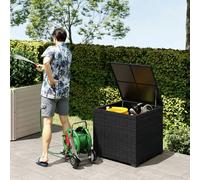 Outsunny 253L Garden Storage Box, Rattan Deck Box with Waterproof Zipped Liner, Safe Pneumatic Rod, Patio Rattan Storage Container for Backyard Gardening Tools, Black