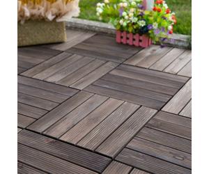 Outsunny 27pc Floor Tiles Interlocking Solid Wood DIY Deck Tiles Outdoor Black