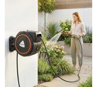 Outsunny 28m Black and Orange Wall-Mounted Retractable Hose Reel with Auto Retraction - Size: 55W x 31D x 50H cm - Wilko