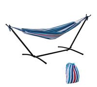 Outsunny 294 x 117cm Hammock with Stand Camping Hammock with Portable Carrying Bag, Adjustable Height, 120kg Load Capacity, White Stripe
