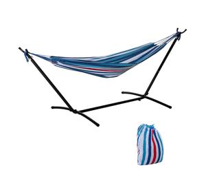 Outsunny 294 x 117cm Hammock with Stand Camping Hammock with Portable Carrying Bag, Adjustable Height, 120kg Load Capacity, White Stripe