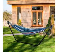 Outsunny 298 x 117cm Hammock with Metal Stand Carrying Bag 120kg Red Stripe - Blue Stripe