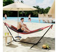 Outsunny 298 x 117cm Hammock with Metal Stand Carrying Bag 120kg Red Stripe - Multicolour