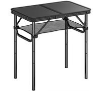Outsunny 2ft Folding Camping Table, Picnic Table with Mesh Storage Layer, 4 Adjustable Heights and Carrying Handle, Black