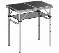 Outsunny 2ft Folding Camping Table, Picnic Table with Mesh Storage Layer, 4 Adjustable Heights and Carrying Handle, Black
