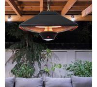 OUTSUNNY 2kw Electric Heater LED Halogen Heating Hanging Light Outdoor Remote in Black Outsunny Black