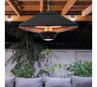OUTSUNNY 2kw Electric Heater LED Halogen Heating Hanging Light Outdoor Remote in Black Outsunny Black