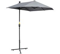 Outsunny 2m Half Garden Parasol Market Umbrella w/ Crank Handle, Base Dark Grey