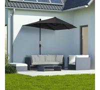 Outsunny 2m Half Parasol Market Umbrella Garden Balcony Parasol with Crank Handle, Cross Base, Double-Sided Canopy, Dark Grey - Black - 190cm x 200cm x 240cm