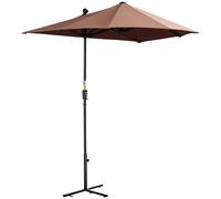 Outsunny 2m Half Parasol Market Umbrella Garden Balcony Parasol with Crank Handle, Cross Base, Double-Sided Canopy, Coffee Brown