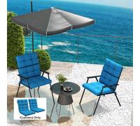 Outsunny 2pc Outdoor Seat Cushion with Backrest, Ties, for Garden, Beige - Blue - Polyester - Modern
