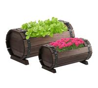 Outsunny 2PCs 56L Wooden Planter Box Flower Plant Pot Outdoor Flower Beds Plant Box with Solid Wood Carbonized Colour