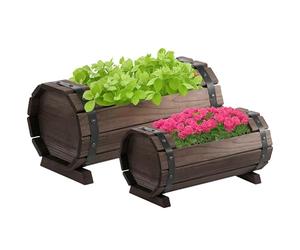 Outsunny 2PCs 56L Wooden Planter Box with Solid Wood Carbonized Colour