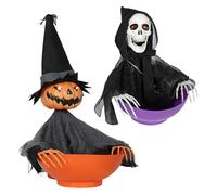 Outsunny 2pcs Animated Halloween Skull Bowl, Skeleton Ghost Skull Candy Dish with LED Eyes, Moving Body and Creepy Sound for Party Decoration, Festival Haunted Houses
