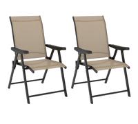Outsunny 2PCS Folding Chair w/ Breathable Mesh Fabric Seat, Black - Steel, Breathable Mesh Fabric - 56W x 73D x 97H cm - Dark Brown