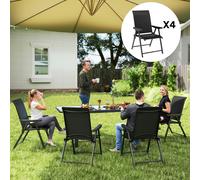 Outsunny 4PCS Folding Chair w/ Breathable Mesh Fabric Seat, Black, Black
