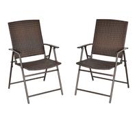 Outsunny 2pcs Rattan Chair Foldable Garden Furniture w/ Armrest Steel Frame