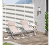 Outsunny 2Pcs Texteline Chaise Lounge Recliner Chair Adjust Lounger Patio Beige