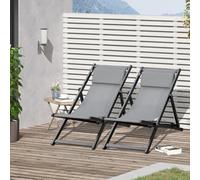 Outsunny Set of 2 Folding Garden Beach Aluminium Frame Deck Chairs Deckchairs Seaside Folding Garden Patio Lounger, Grey, Grey