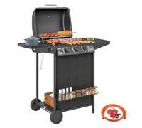 Outsunny 3+1 Burner Gas BBQ Grill with Built-in Thermometer Lid, Black
