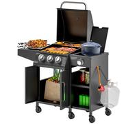 OUTSUNNY 9.5 kW Gas Barbecue with 3+1 Burner, Storage Cabinet & Shelves in Black Outsunny Black