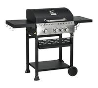 Outsunny 3+1 Gas Burner Grill, 11.5 kW Propane Gas Barbecue BBQ Grill with Wheels, Warming Rack, Shelves, Thermometer, Bottle Opener, Black