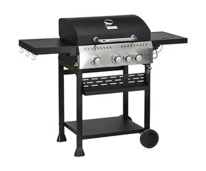 Outsunny 3+1 Gas Burner Grill 11.5 kW with Wheels Warming Rack Black