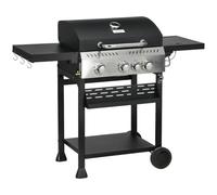 Outsunny 3+1 Gas Burner Grill 11.5 kW with Wheels Warming Rack Black | Propane Gas Barbecue BBQ Grill, Thermometer, Shelves, Bottle Opener