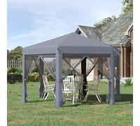 Outsunny 3.8m x 3.2m Pop Up Gazebo Hexagonal Canopy Tent Outdoor Sun Protection with 6 Mesh Sidewalls, Hand Bag, Grey Grey