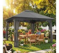 Outsunny 3.3 X 3.3 M Garden Gazebo With Shelves, Upf50+ Permanent Gazebo In Dark Grey Dark Grey
