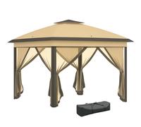 Outsunny 3.3 x 3.3m Pop Up Gazebo, Double Roof Foldable Canopy Tent with Zipped Mesh Sidewalls, Height Adjustable and Carrying Bag, Event Tent for Patio Garden, Beige Beige