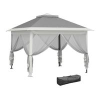 Outsunny 3.3 x 3.3m Pop Up Gazebo with Double Roof, Dark Grey | Foldable Canopy Tent, Zipped Mesh Sidewalls, Height Adjustable, Carrying Bag, Event Tent, Patio Garden
