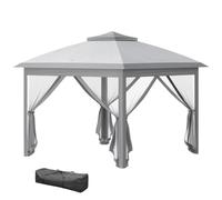 Outsunny 3.3 x 3.3m Pop Up Gazebo with Double Roof, Grey | Foldable Canopy Tent, Zipped Mesh Sidewalls, Height Adjustable, Carrying Bag, Event Tent, Patio Garden