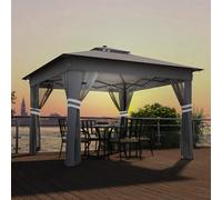 Outsunny 3.36X3.36M Pop Up Gazebo W/ Solar-Powered Led Lights Netting Grey