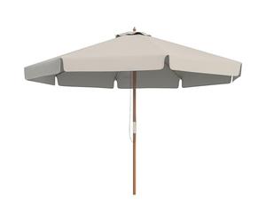 Outsunny 3.3m Wooden Garden Parasol Umbrella, Outdoor Sun Shade Canopy with 8 Bamboo Ribs, Ruffles and 4.7 cm Wood Pole for Balcony Deck Yard Market Beach Pool, Grey