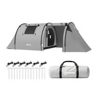 Outsunny 3-4 Man Camping Tent Tunnel Tent 3000mm Waterproof Grey