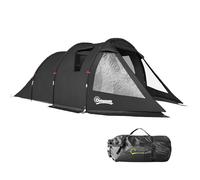 Outsunny 3-4 Persons Tunnel Tent, Two Room Camping Tent w/ Windows, Black