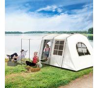 Outsunny 3-4 Man Tunnel Tent with Sewn in Floor, 3000mm Waterproof, Brown, Brown