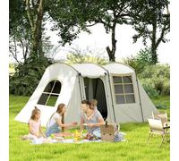 Outsunny 3-4 Man Tunnel Tent, Family Camping Tent with Porch, Bedroom and Living Area, Sewn in Groundsheet, 3000mm Waterproof, Portable with Bag for Hiking, Festival, Backpacking, Khaki