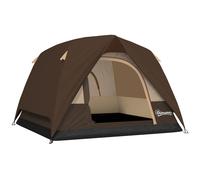 Outsunny 3-4 Person Camping Tent, Easy Set Up 3-4 Man Tent w/ Sewn-in Groundsheet, Waterproof Dome Tent w/ Mesh Windows, Brown